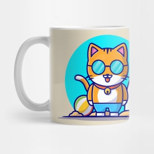 Cute Cat at Beach Cartoon Vector Icon Illustration Mug